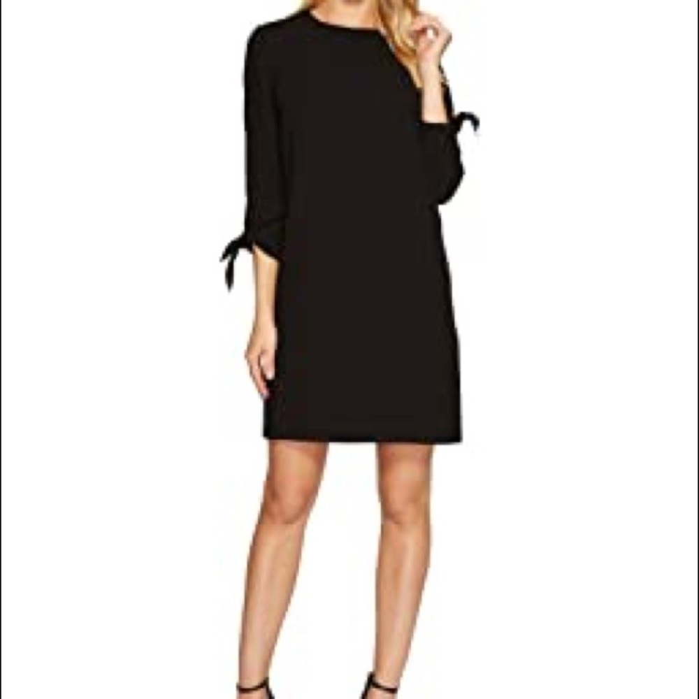 Cece black gabardine shift dress bow sleeve 2